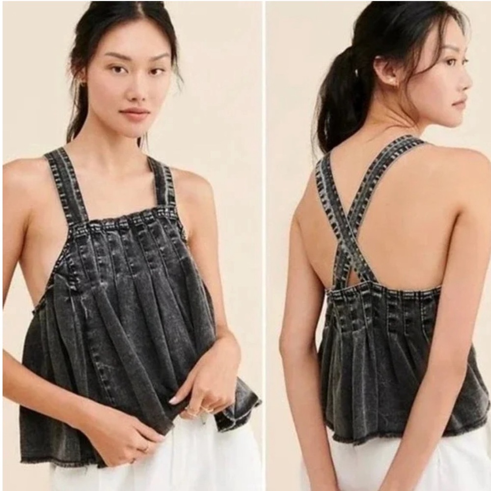 Free People "Marina" babydoll denim crop top